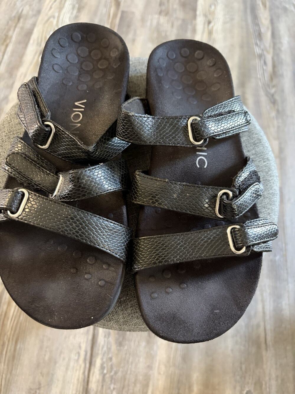 Vionic Rest Amber Women’s Adjustable Triple Strap Slide Sandals Black Us 6
